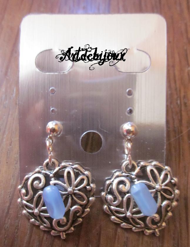 Boucles d'oreilles Coeurs,  Bleues